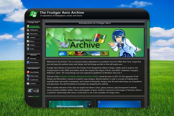 Screenshot strony Frutiger Aero Archive