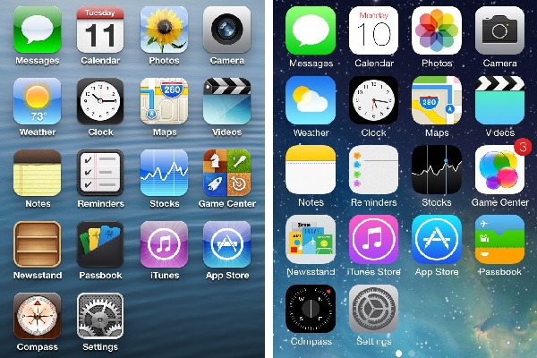 Porównanie ikon w systemach iOS 6 i iOS 7